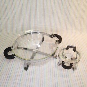 Vintage Bodem Glassware Casserole Dishes Pair w/ Handled Metal Stands